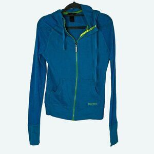 Marmot Lightweight Lace Sleeve Zip Front Hooded Cardigan‎ Blue 100% Cotton Small